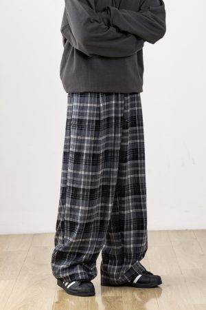 Trendy High-End Checkered Drape Loose Casual Pants for Men - Wide-Leg Straight Trousers, Effortless Y2K Style