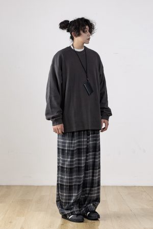 Trendy High-End Checkered Drape Loose Casual Pants for Men - Wide-Leg Straight Trousers, Effortless Y2K Style