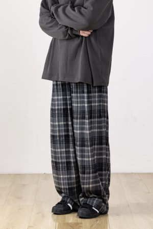 Trendy High-End Checkered Drape Loose Casual Pants for Men - Wide-Leg Straight Trousers, Effortless Y2K Style