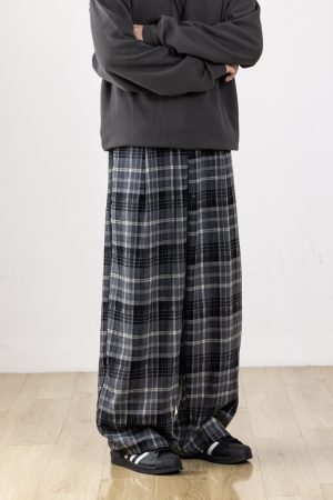 Trendy High-End Checkered Drape Loose Casual Pants for Men - Wide-Leg Straight Trousers, Effortless Y2K Style