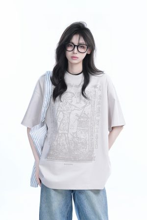 Trendy Indian Spray Print Short-Sleeve T-Shirt for Women, Unique Loose Fit Half-Sleeve Tee, Boho Chic Style