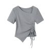 Trendy Irregular Fitted Short Sleeve T-Shirt for Women with Drawstring - Summer Sweet and Spicy Top, Y2K Style