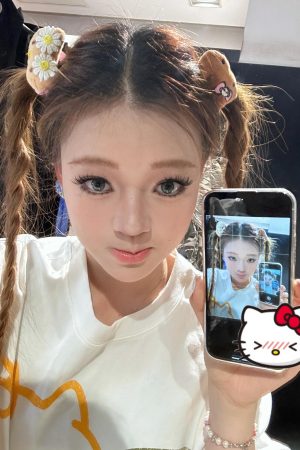 Trendy Korean Style Cute Kitty Casual Loose Heavyweight Pure Cotton Short Sleeve T-Shirt for Comfortable Everyday Wear