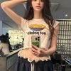 Trendy Korean Style Potato Chip Print Cropped Slim Fit Short Sleeve T-Shirt for Women - Fun and Comfortable Fashion