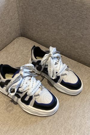 Trendy Lace-Up Casual Sneakers for Women - Versatile Thick-Soled Genuine Leather White Shoes for Spring 2025