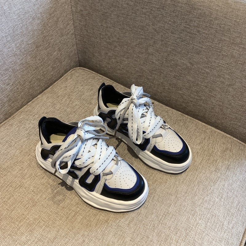 Trendy Lace-Up Casual Sneakers for Women - Versatile Thick-Soled Genuine Leather White Shoes for Spring 2025 Trendy Lace-Up Casual Sneakers for Women - Versatile Thick-Soled Genuine Leather White Shoes for Spring 2025