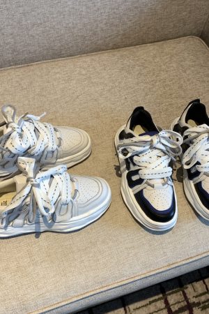 Trendy Lace-Up Casual Sneakers for Women - Versatile Thick-Soled Genuine Leather White Shoes for Spring 2025