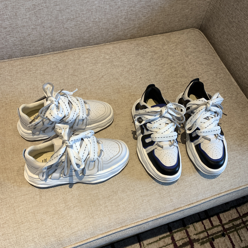 Trendy Lace-Up Casual Sneakers for Women - Versatile Thick-Soled Genuine Leather White Shoes for Spring 2025 Trendy Lace-Up Casual Sneakers for Women - Versatile Thick-Soled Genuine Leather White Shoes for Spring 2025