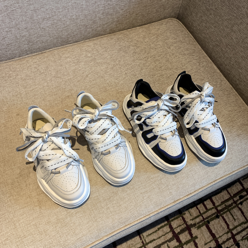 Trendy Lace-Up Casual Sneakers for Women - Versatile Thick-Soled Genuine Leather White Shoes for Spring 2025 Trendy Lace-Up Casual Sneakers for Women - Versatile Thick-Soled Genuine Leather White Shoes for Spring 2025