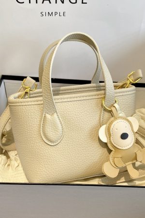 Trendy Lychee Pattern Handheld Bucket Bag 2025 - Versatile Small Crossbody Shoulder Bag for Women