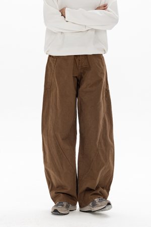 Trendy Men's Workwear Casual Pants with Three-Dimensional Cutting and Pockets - Brown Long Pants for a Stylish Look