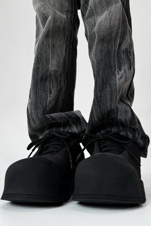 Trendy Oversized Black Sneakers for Men & Women, High Street Warrior Mickey Thick-Soled Height-Increasing Shoes