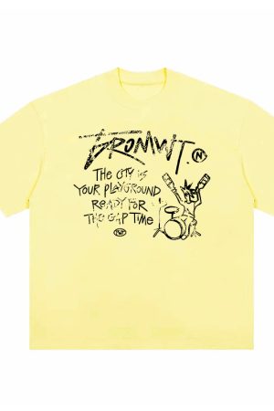 Trendy Oversized White T-Shirt for Women - Summer Graffiti Print Half Sleeve American Style Heavyweight Top