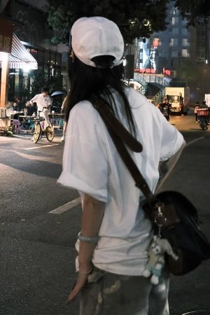 Trendy Oversized White T-Shirt for Women - Summer Graffiti Print Half Sleeve American Style Heavyweight Top