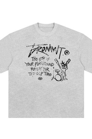 Trendy Oversized White T-Shirt for Women - Summer Graffiti Print Half Sleeve American Style Heavyweight Top