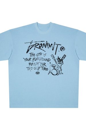 Trendy Oversized White T-Shirt for Women - Summer Graffiti Print Half Sleeve American Style Heavyweight Top