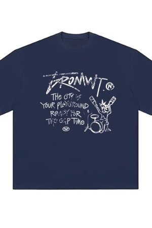 Trendy Oversized White T-Shirt for Women - Summer Graffiti Print Half Sleeve American Style Heavyweight Top