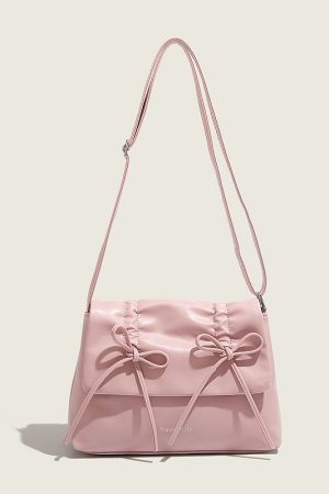 Trendy Pink Bow Shoulder Bag for Women - Large Capacity Crossbody Commuter Tote for 2024 Fashion