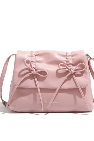 Trendy Pink Bow Shoulder Bag for Women - Large Capacity Crossbody Commuter Tote for 2024 Fashion