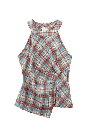 Trendy Plaid Irregular Summer Tank Top for Women - Vacation Style Fashion 2025