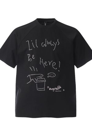 Trendy Relaxed Fit Beaded Letter Short Sleeve T-Shirt for Men and Women - Summer High-End Couple Style