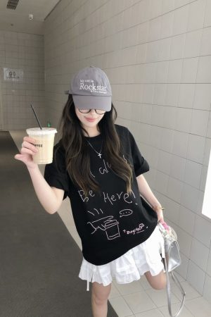 Trendy Relaxed Fit Beaded Letter Short Sleeve T-Shirt for Men and Women - Summer High-End Couple Style