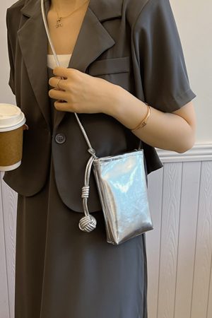 Trendy Silver Mini Handbag for Women - 2025 Summer Versatile Chain Shoulder Crossbody Phone Bag