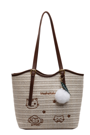 Trendy Summer Woven Tote Bag for Women, Embroidered Shoulder Bag, Large Capacity Fashionable Handbag 2025