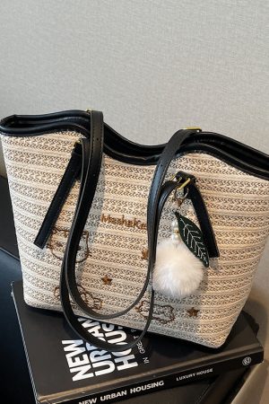 Trendy Summer Woven Tote Bag for Women, Embroidered Shoulder Bag, Large Capacity Fashionable Handbag 2025