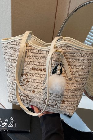 Trendy Summer Woven Tote Bag for Women, Embroidered Shoulder Bag, Large Capacity Fashionable Handbag 2025