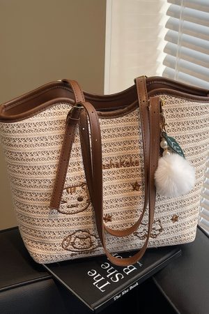 Trendy Summer Woven Tote Bag for Women, Embroidered Shoulder Bag, Large Capacity Fashionable Handbag 2025