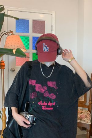 Trendy Vintage Wash Dream Print Short Sleeve T-Shirt for Couples - Unisex Summer High Street Style Tee