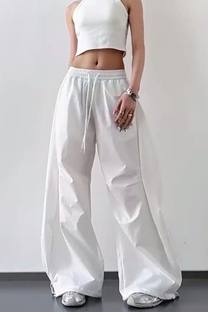 Trendy White Cargo Pants for Women, Loose Fit Hip-Hop Style, Casual Streetwear for Dance and Everyday Wear