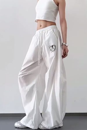 Trendy White Cargo Pants for Women, Loose Fit Hip-Hop Style, Casual Streetwear for Dance and Everyday Wear