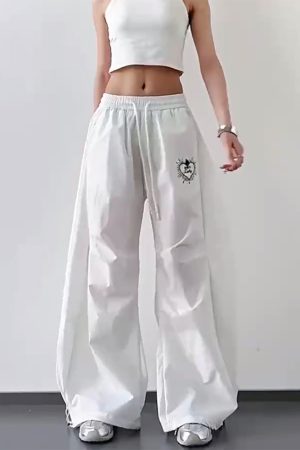 Trendy White Cargo Pants for Women, Loose Fit Hip-Hop Style, Casual Streetwear for Dance and Everyday Wear