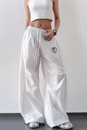 Trendy White Cargo Pants for Women, Loose Fit Hip-Hop Style, Casual Streetwear for Dance and Everyday Wear