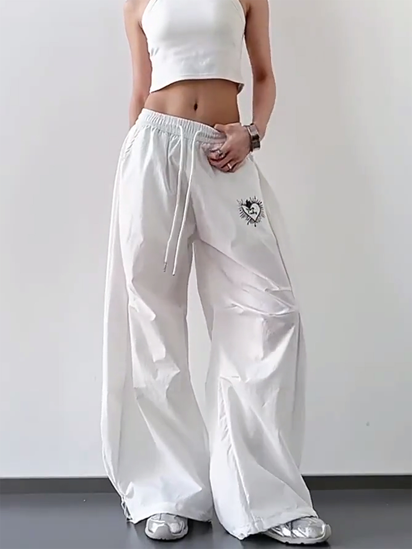 Trendy White Cargo Pants for Women, Loose Fit Hip-Hop Style, Casual Streetwear for Dance and Everyday Wear