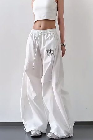 Trendy White Cargo Pants for Women, Loose Fit Hip-Hop Style, Casual Streetwear for Dance and Everyday Wear