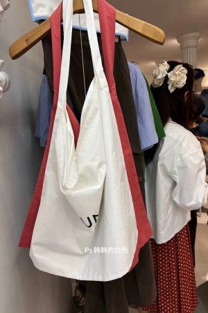 Trendy Women's Blue Striped Canvas Shoulder Bag, Large Capacity, Blogger-Inspired Letter Pattern, Commuting Style