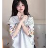 Trendy Women's Embroidered Floral Short Sleeve T-Shirt - Stylish Raglan Top for Summer 2025, Unique American Design