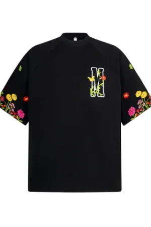 Trendy Women's Embroidered Floral Short Sleeve T-Shirt - Stylish Raglan Top for Summer 2025, Unique American Design