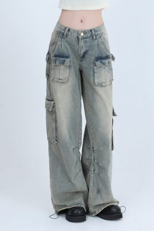 Trendy Women's High Street Cargo Pants, Unique Loose Wide-Leg Design, American Style, Casual Streetwear Fashion