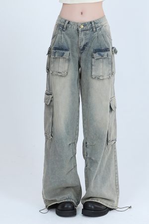 Trendy Women's High Street Cargo Pants, Unique Loose Wide-Leg Design, American Style, Casual Streetwear Fashion