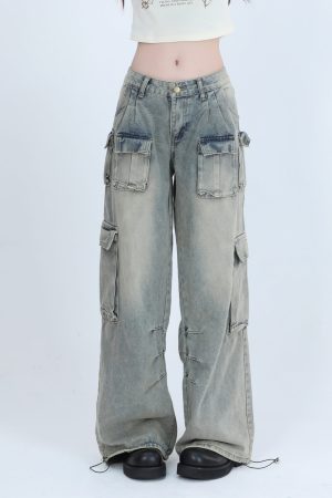 Trendy Women's High Street Cargo Pants, Unique Loose Wide-Leg Design, American Style, Casual Streetwear Fashion