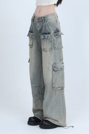 Trendy Women's High Street Cargo Pants, Unique Loose Wide-Leg Design, American Style, Casual Streetwear Fashion