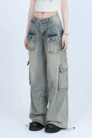 Trendy Women's High Street Cargo Pants, Unique Loose Wide-Leg Design, American Style, Casual Streetwear Fashion