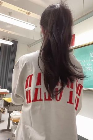 Trendy Women's High Street Embroidered Letter Short Sleeve T-Shirt in White and Gray - Heavyweight American Style Top