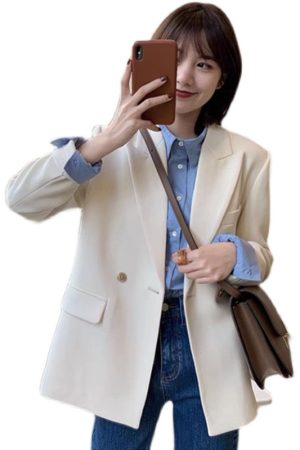 Trendy Women's Loose-Fit Beige Blazer - High-End Street Style Suit Jacket for Spring & Autumn 2025