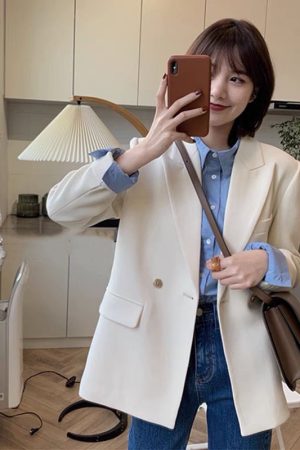 Trendy Women's Loose-Fit Beige Blazer - High-End Street Style Suit Jacket for Spring & Autumn 2025