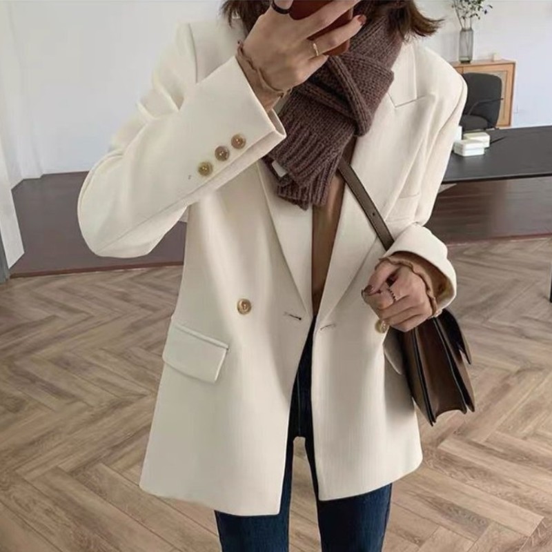 Trendy Women's Loose-Fit Beige Blazer - High-End Street Style Suit Jacket for Spring & Autumn 2025 Trendy Women's Loose-Fit Beige Blazer - High-End Street Style Suit Jacket for Spring & Autumn 2025